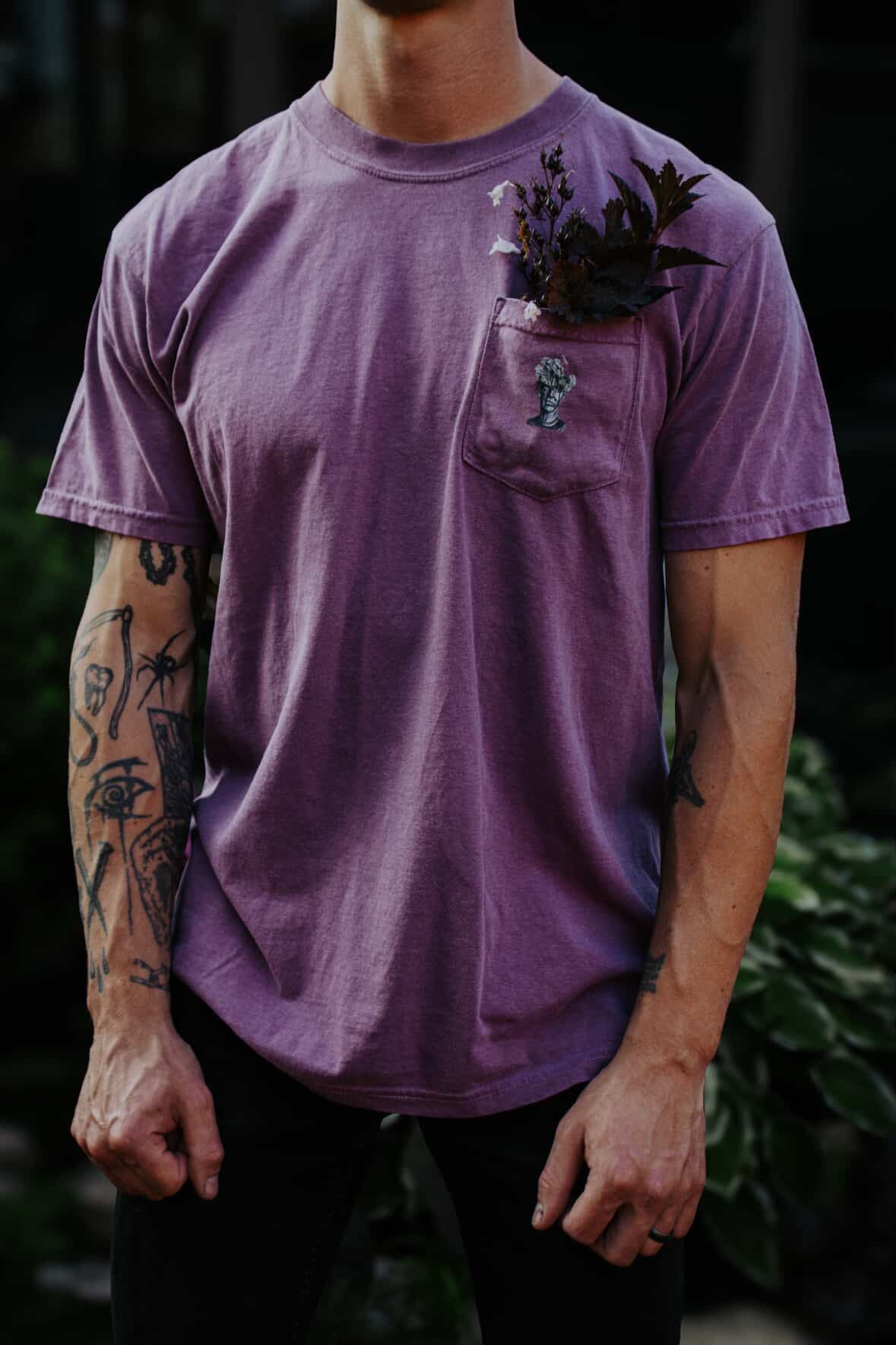 flowers + faces x the g0th garden black mamba begonia pocket t
