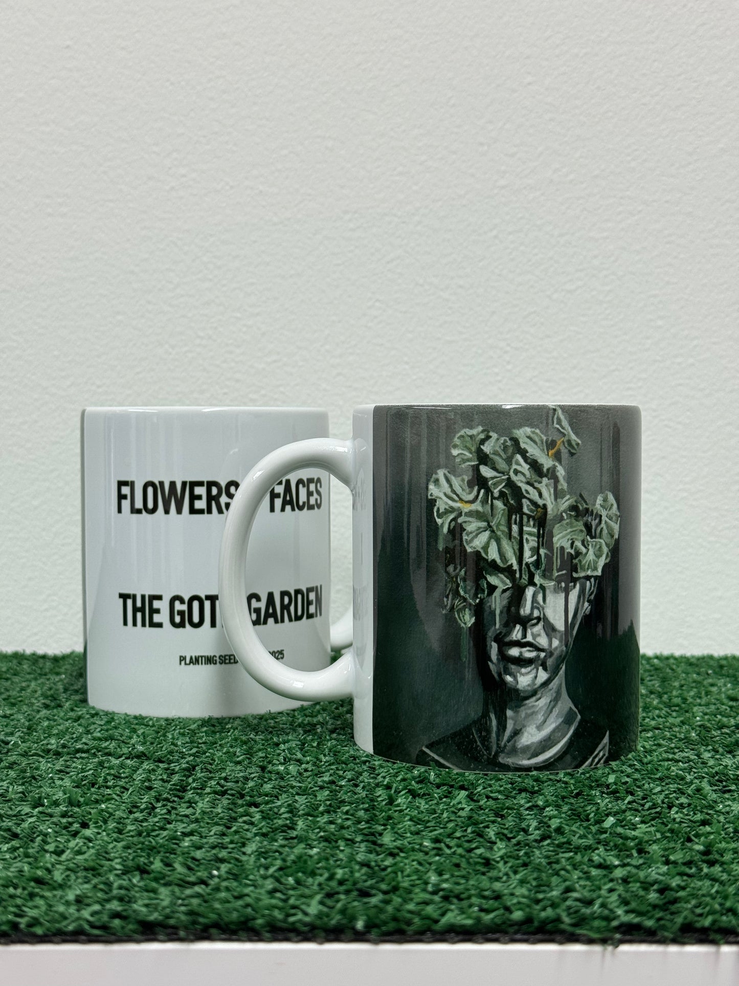 flowers + faces x the g0th garden black mamba begonia coffee mug
