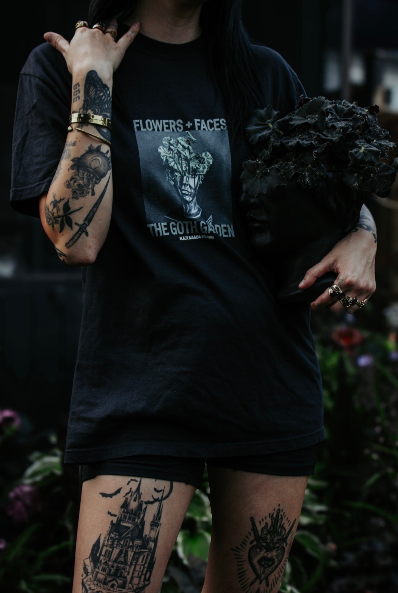 flowers + faces x the g0th garden black mamba begonia t