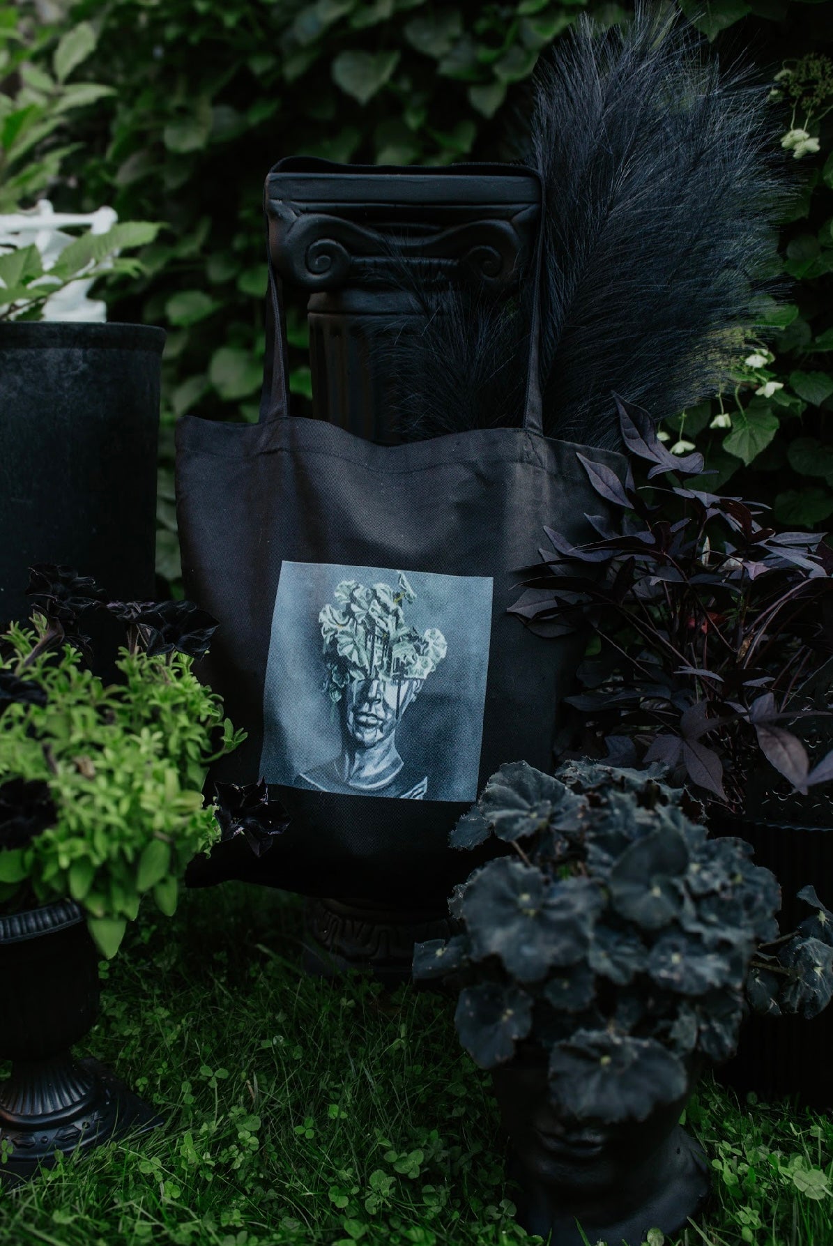 flowers + faces x the g0th garden tote bag