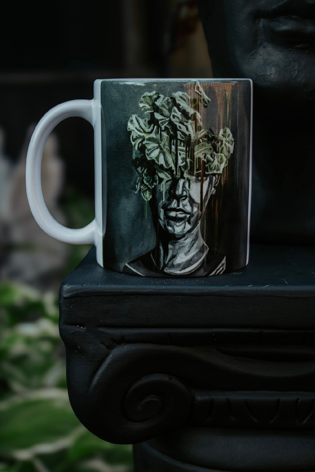 flowers + faces x the g0th garden black mamba begonia coffee mug