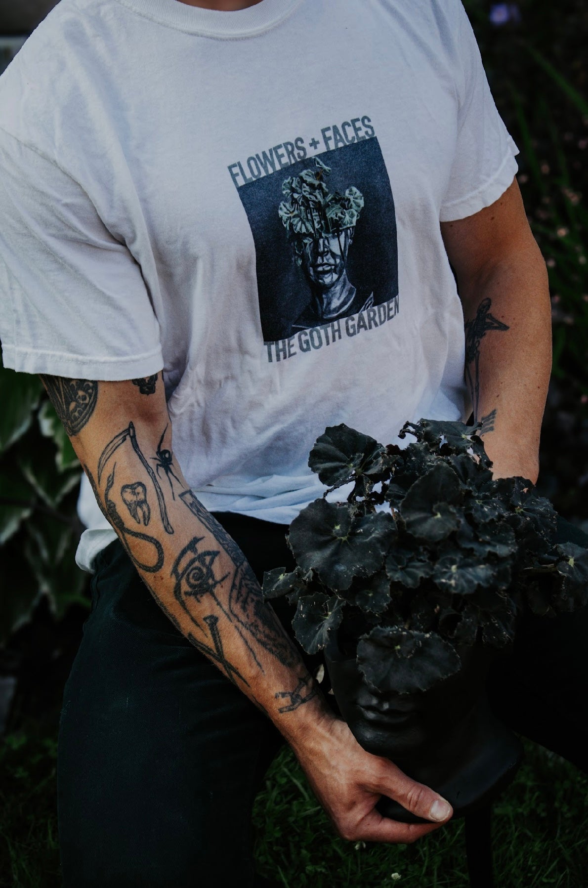 flowers + faces x the g0th garden black mamba begonia t