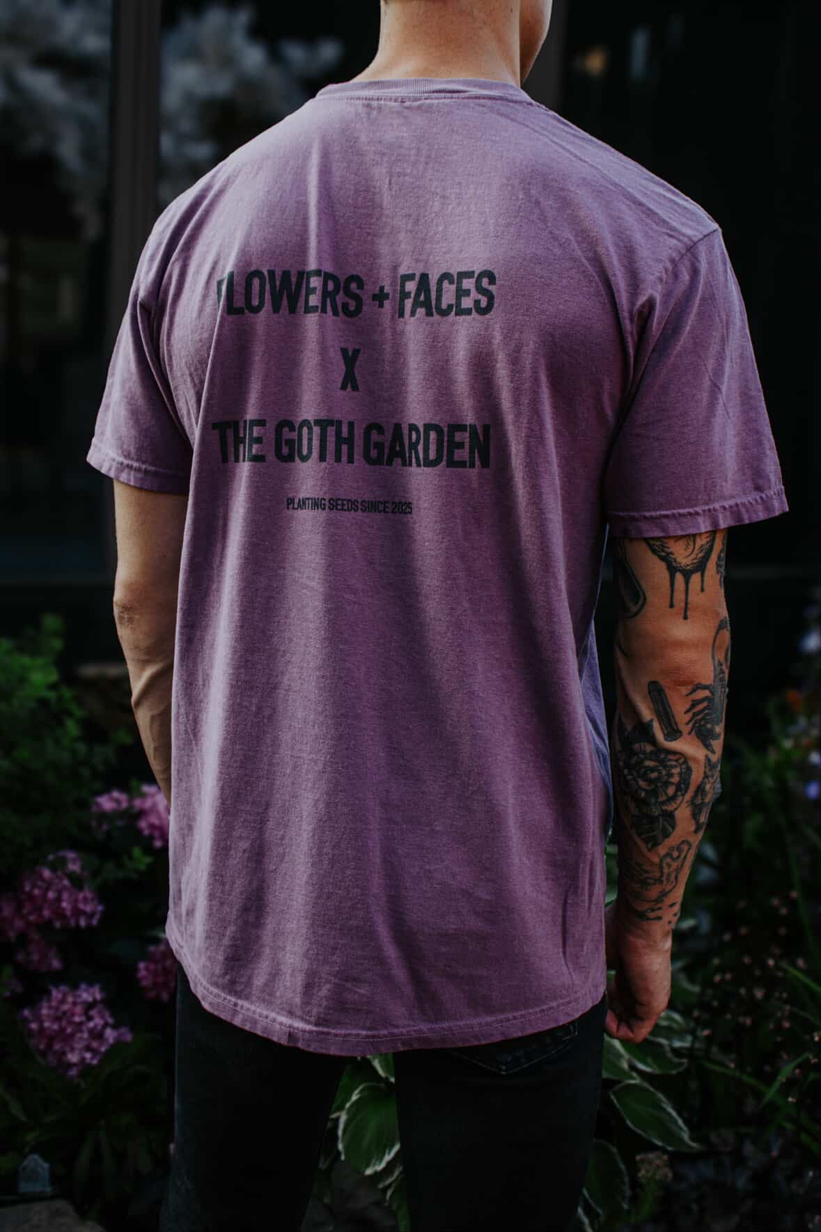 flowers + faces x the g0th garden black mamba begonia pocket t