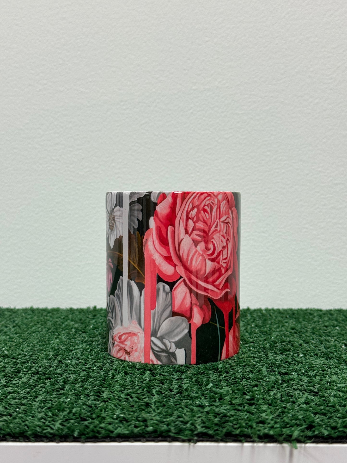 flowers + faces black dahlia coffee mug