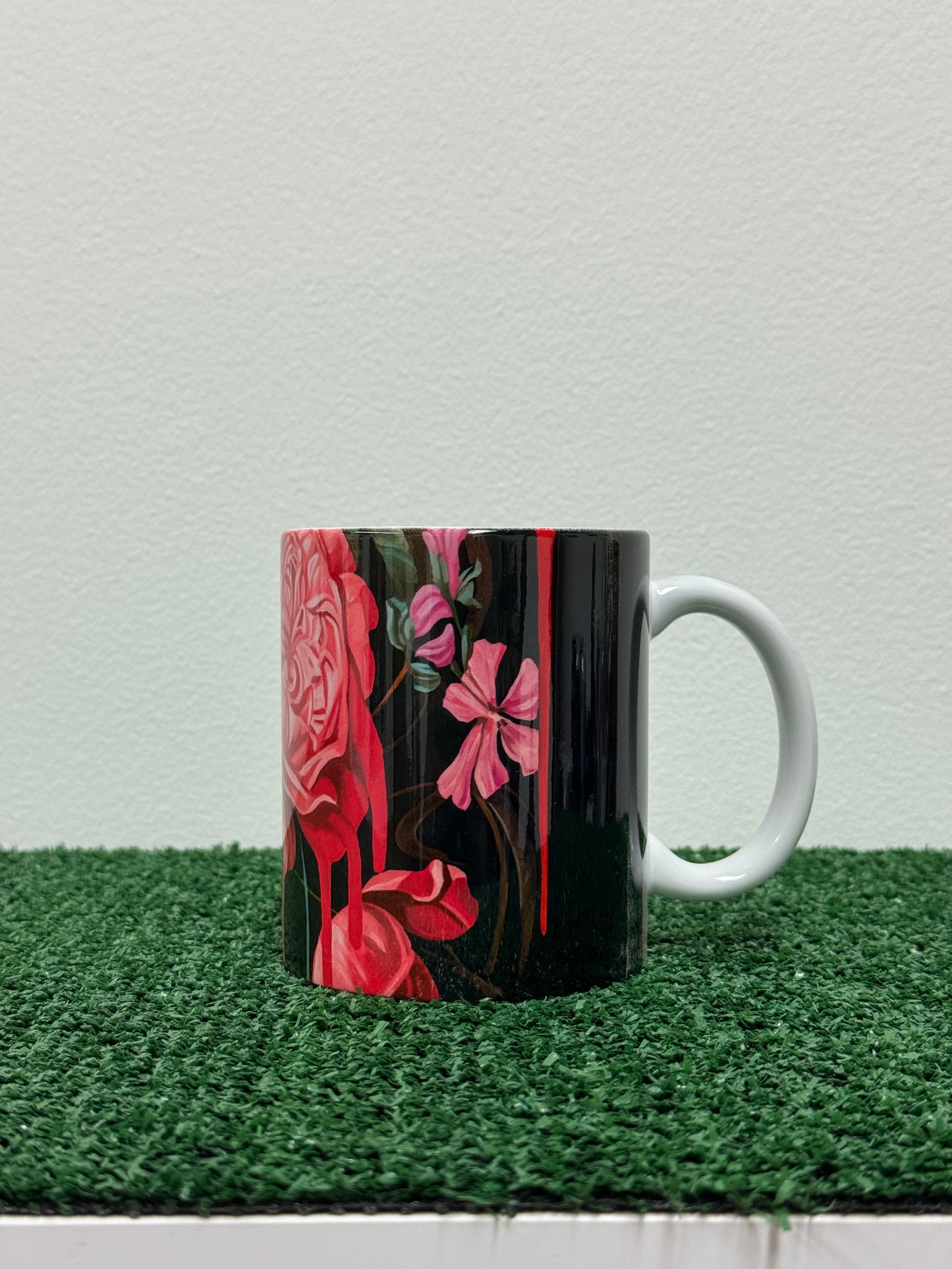flowers + faces black dahlia coffee mug