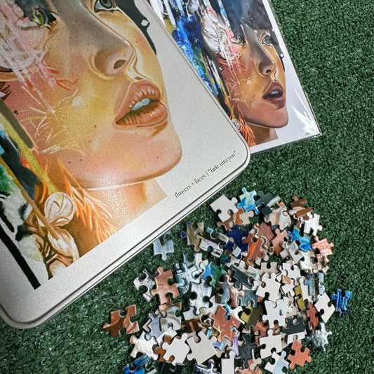 flowers + faces fade into you puzzle set with print