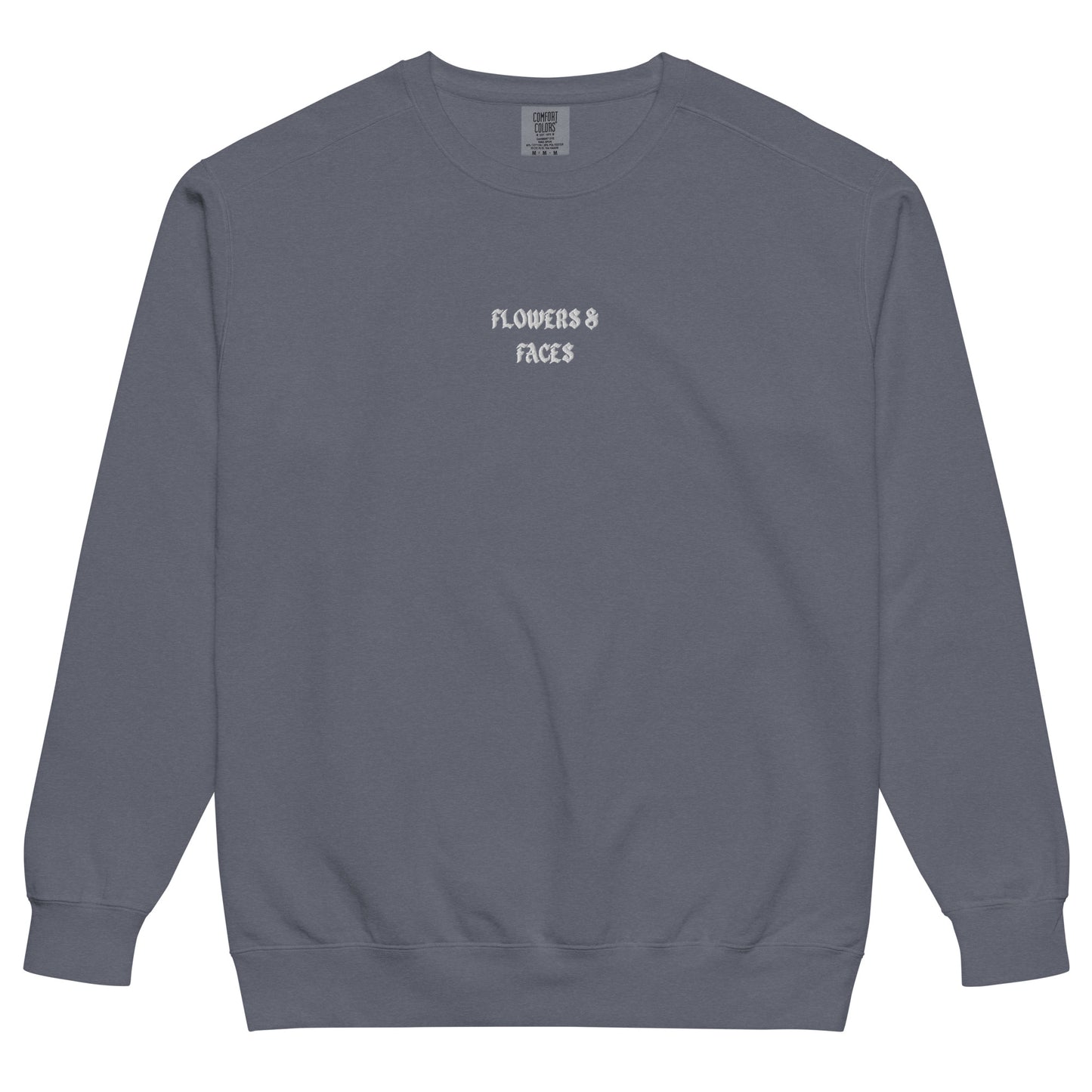 flowers + faces script logo crew sweat