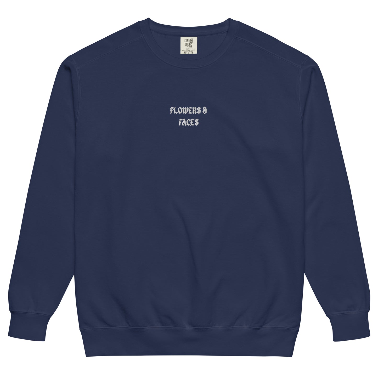 flowers + faces script logo crew sweat